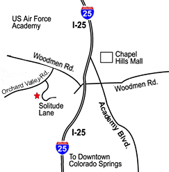 Route from I-25 to Solitude lane